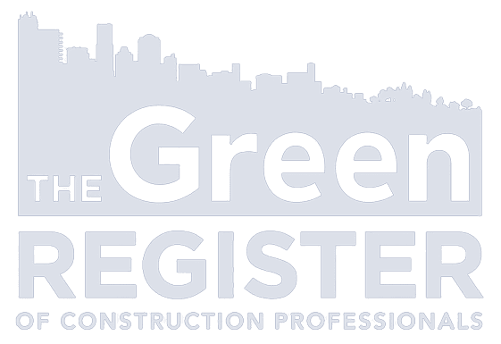 a logo of the green register of construction professionals.