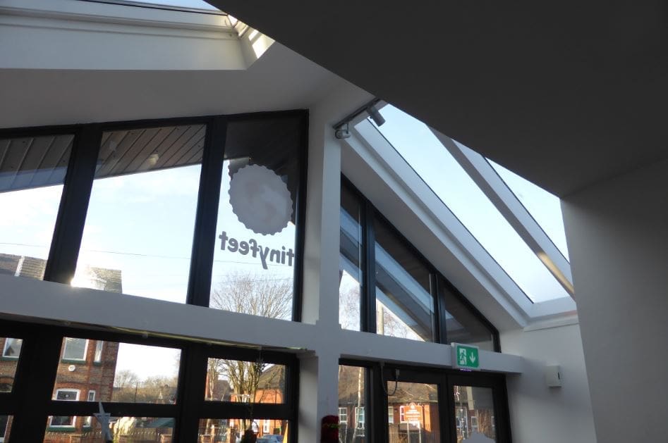 a building with a skylight in the middle of it.