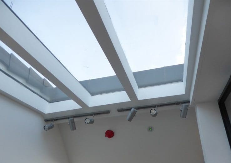 a room with a skylight.