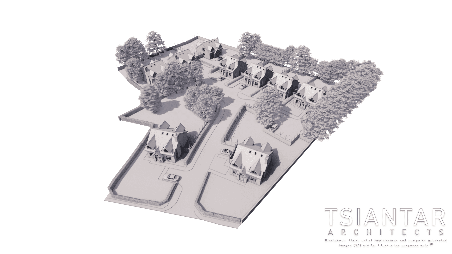 a computer rendered of the concept houses in a plot of land.