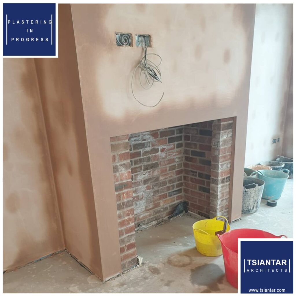 A fireplace is undergoing progress in Cheshire East.