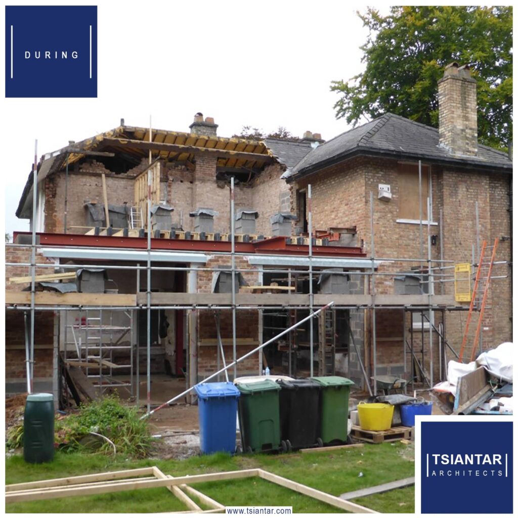 An image of a house under construction, undergoing transformation.