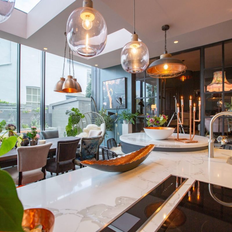 Midnight Blue and Copper Kitchen Island View-min