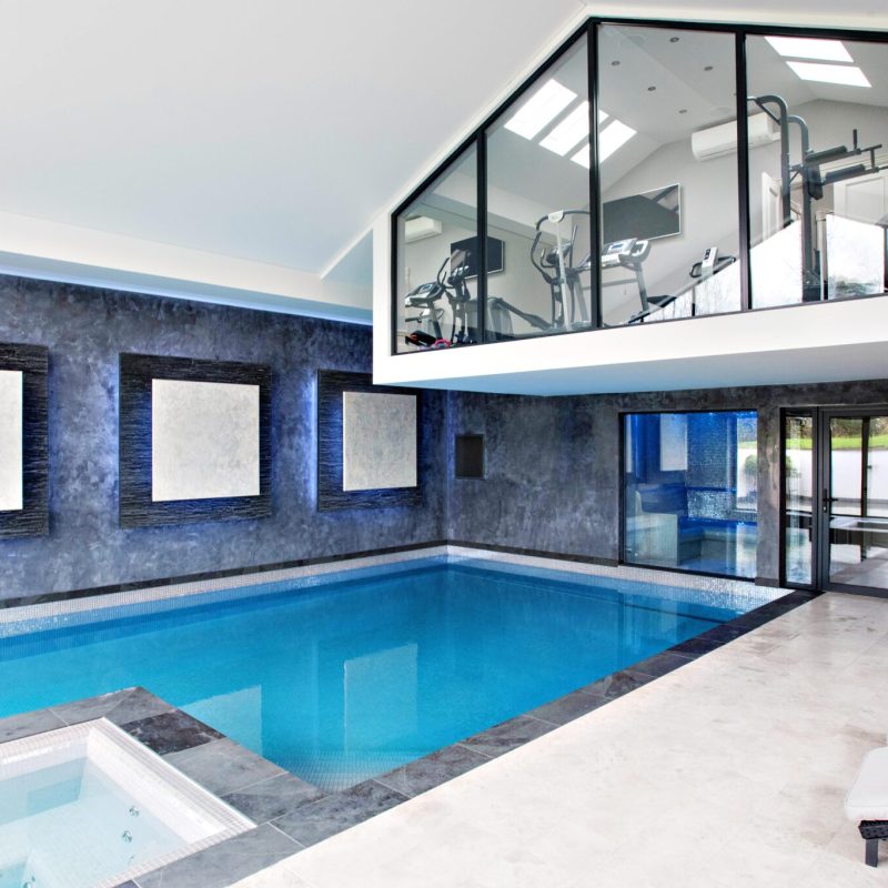 A swimming pool in a house.